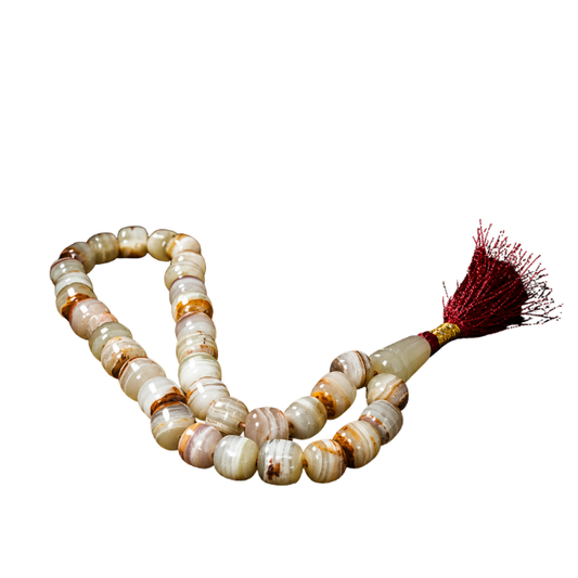 Luxury Natural White Onyx Marble Tasbih – 33 Beads Handmade Islamic Prayer Beads | Premium Misbaha for Men & Women