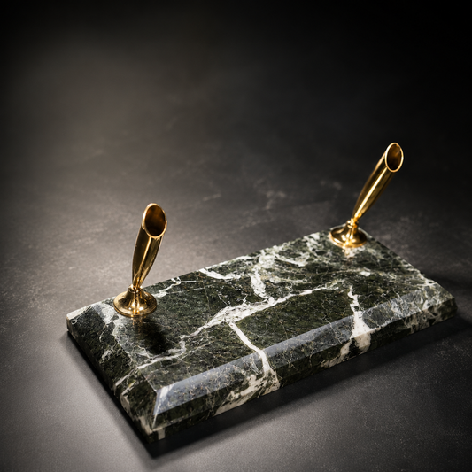Luxury Marble Pen Holder with Gold Finish Stands – Elegant Desk Organizer & Office Décor