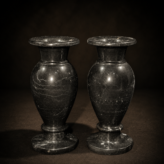 Set of 2 Black Marble Flower Vases – Luxury Decorative Stone Vases for Home & Office Décor