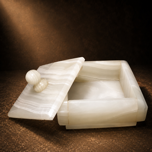 Luxury White Onyx Marble Storage Box with Lid – Handmade Decorative Jewellery box