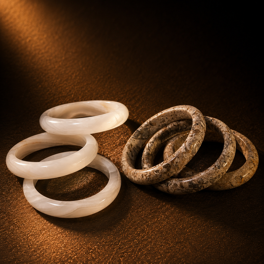 Handcrafted Natural Fossil Stone Bangle Set | Premium Gemstone Bangles for Women | Luxury Jewelry Gift