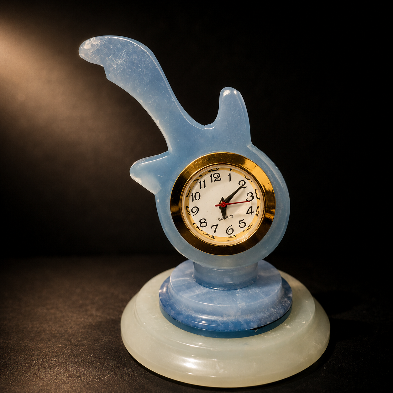 Handcrafted Blue Onyx Musical Note Desk Clock – Luxury Stone Table Clock for Home & Office Décor