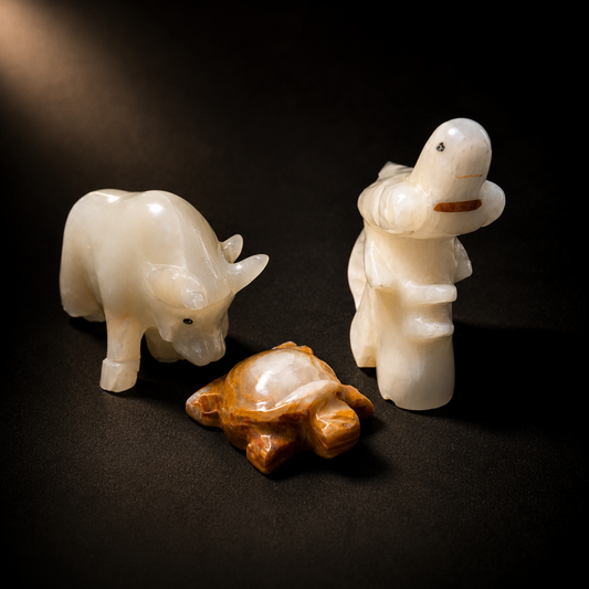 Handcrafted Onyx Animal Figurine Set – Premium Marble Bull, Elephant & Turtle Decorative Statues for Home & Office Décor