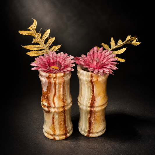 Handcrafted Onyx Marble Flower Vase Set – Luxury Decorative Tabletop Vases (Set of 2)