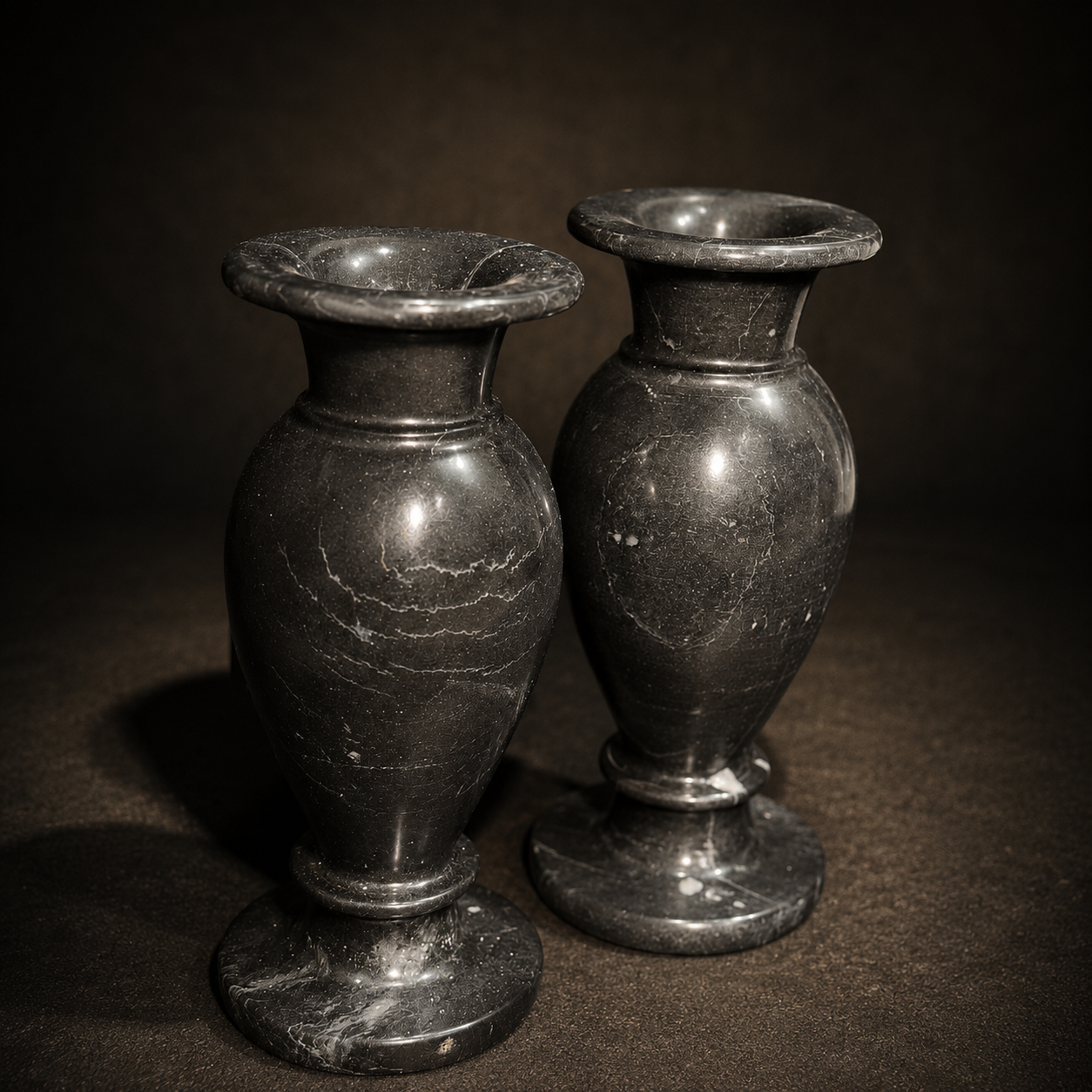 Set of 2 Black Marble Flower Vases – Luxury Decorative Stone Vases for Home & Office Décor