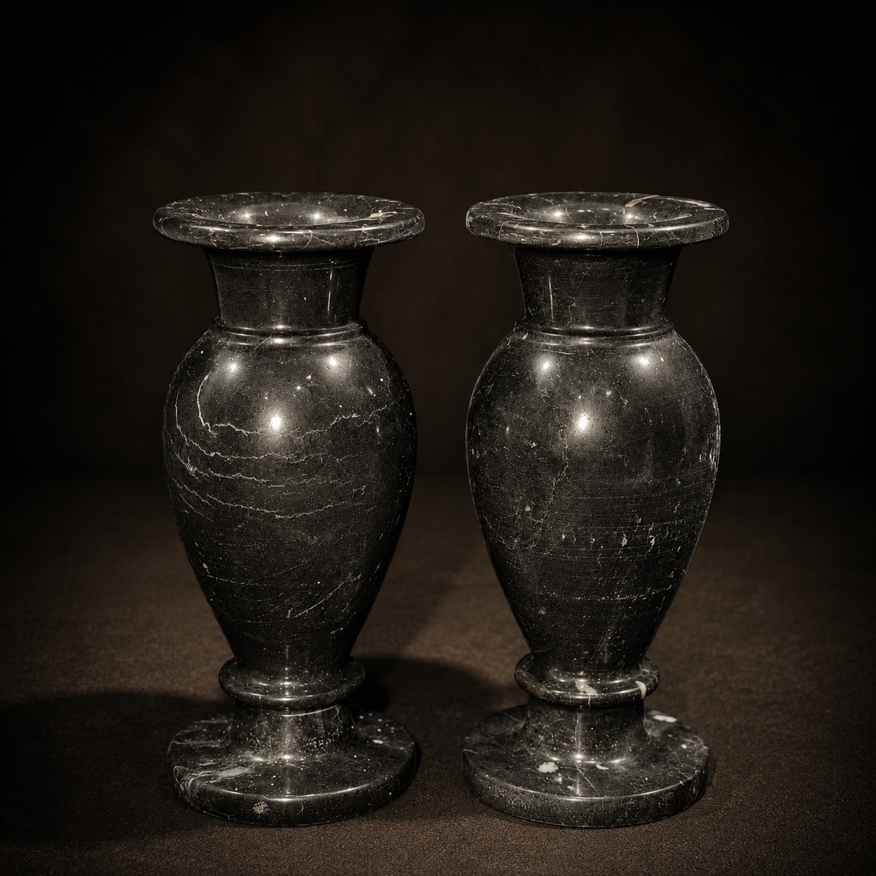 Set of 2 Black Marble Flower Vases – Luxury Decorative Stone Vases for Home & Office Décor