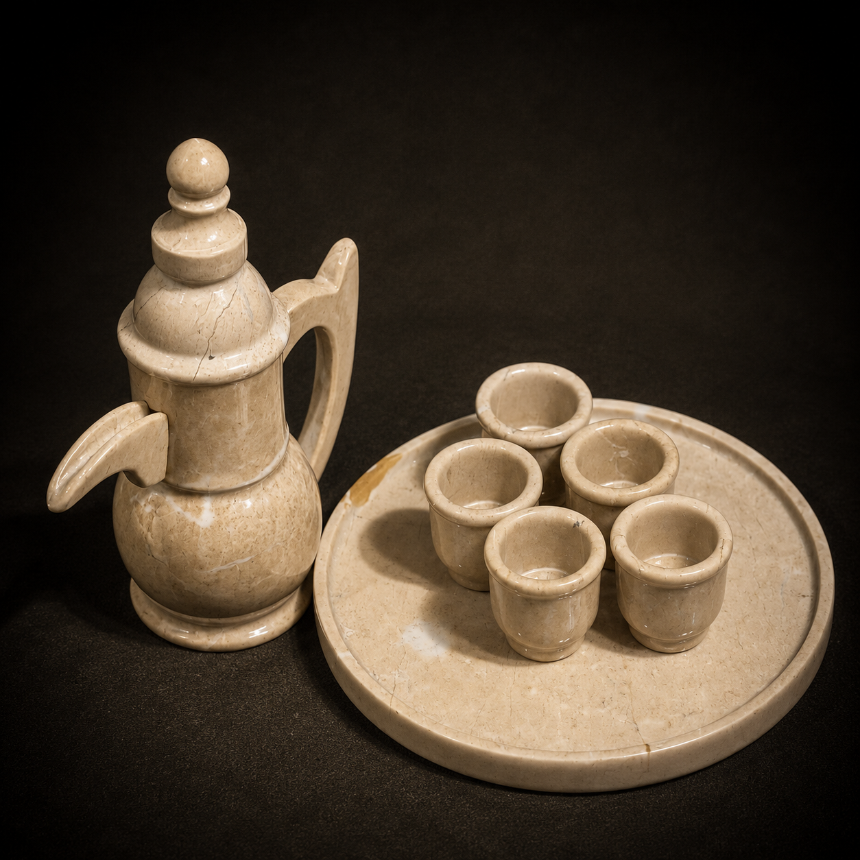 Premium Marble Tea Set with Tray – Elegant Handmade Serving Set with Cups & Teapot
