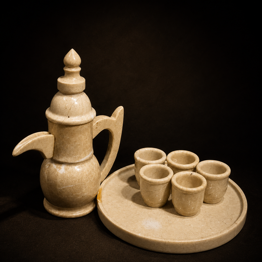 Premium Marble Tea Set with Tray – Elegant Handmade Serving Set with Cups & Teapot