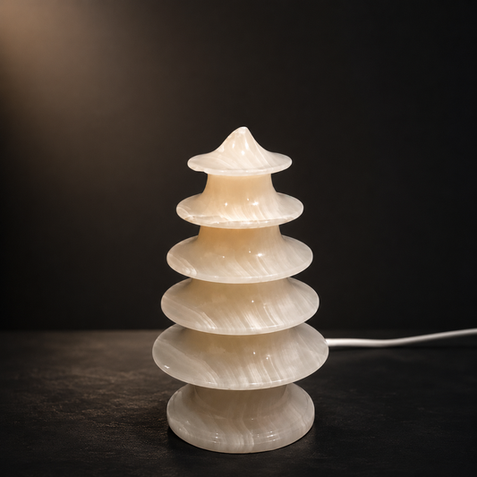 Modern Alabaster Stone Table Lamp – Elegant Warm Glow Sculptural Light Décor