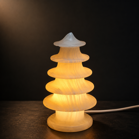 Modern Alabaster Stone Table Lamp – Elegant Warm Glow Sculptural Light Décor