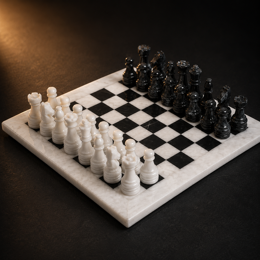 Luxury Marble Chess Set – Handcrafted Black & White Stone Board with Premium Chess Pieces