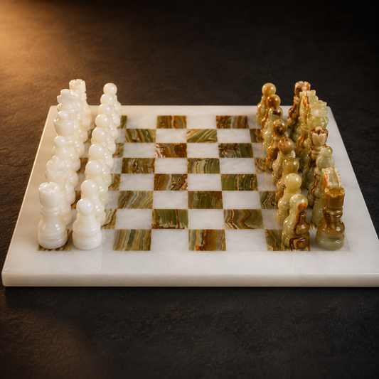 Luxury Marble Chess Set with Storage Box – Handcrafted Stone Board & Artistic Pieces