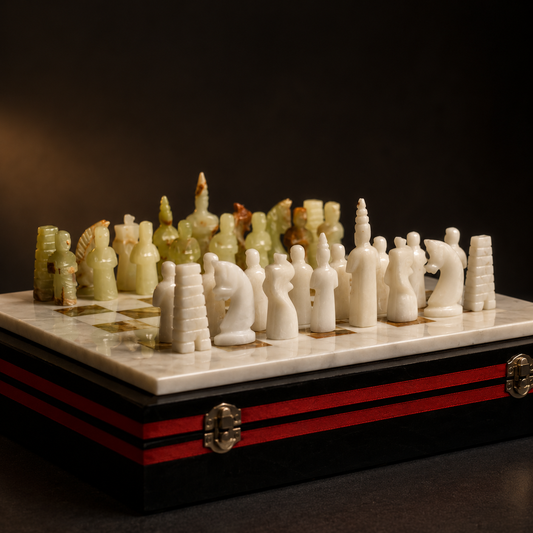 Luxury Marble Chess Set with Storage Box – Handcrafted Stone Board & Artistic Pieces