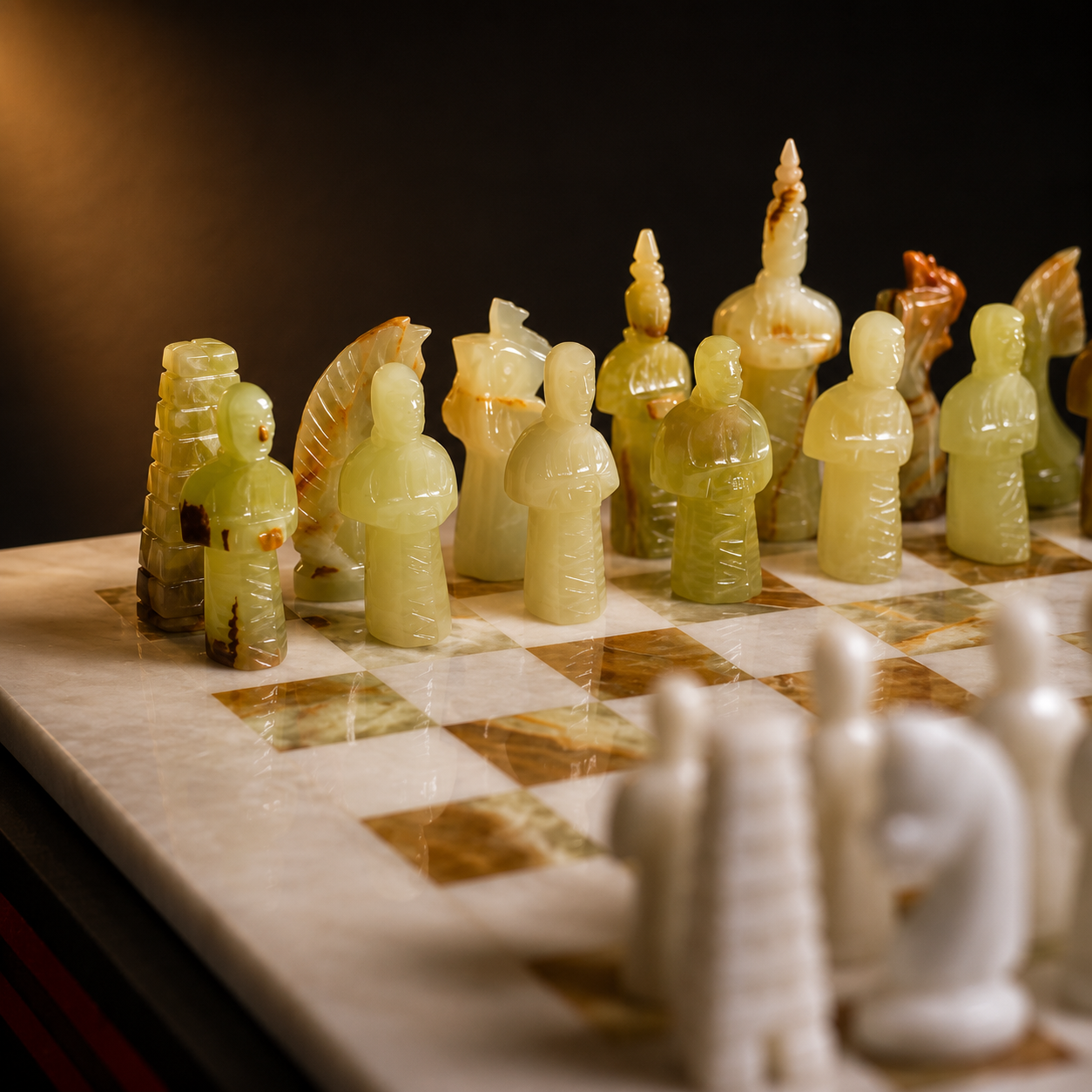 Luxury Marble Chess Set with Storage Box – Handcrafted Stone Board & Artistic Pieces