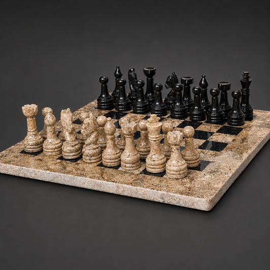 Luxury Marble Chess Set – Handcrafted Premium Stone Chess Board with Elegant Black & Beige Pieces