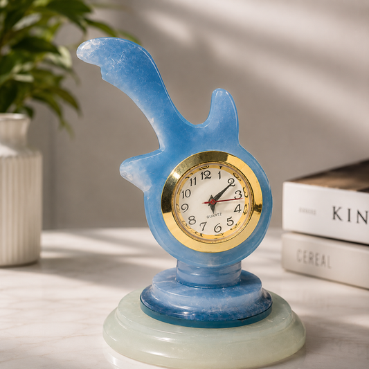 Handcrafted Blue Onyx Musical Note Desk Clock – Luxury Stone Table Clock for Home & Office Décor
