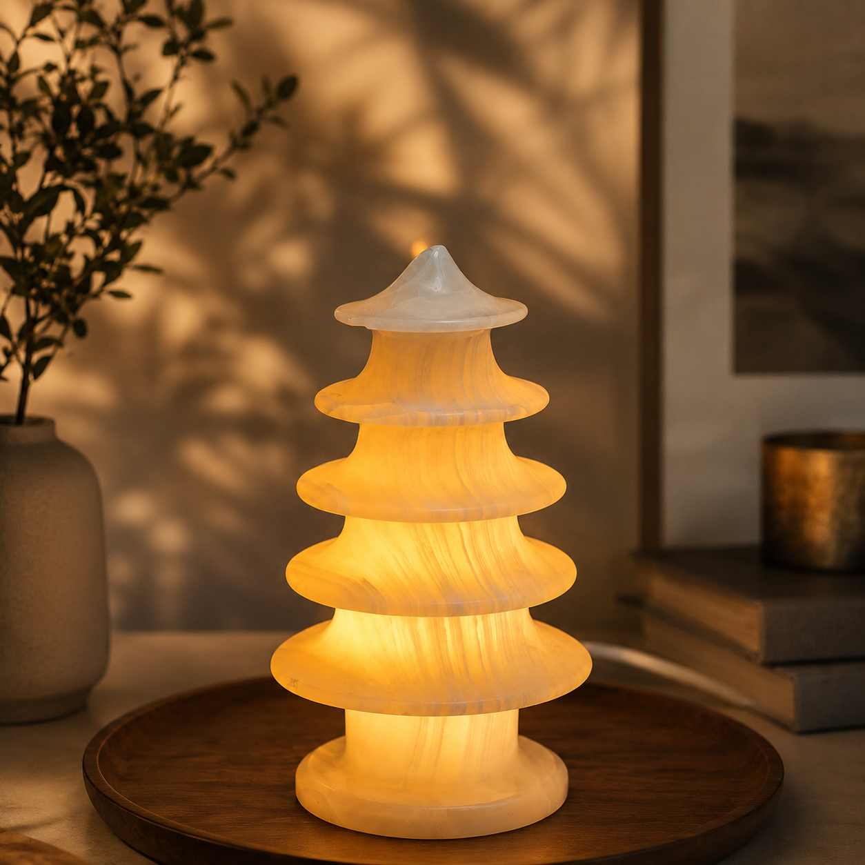 Modern Alabaster Stone Table Lamp – Elegant Warm Glow Sculptural Light Décor