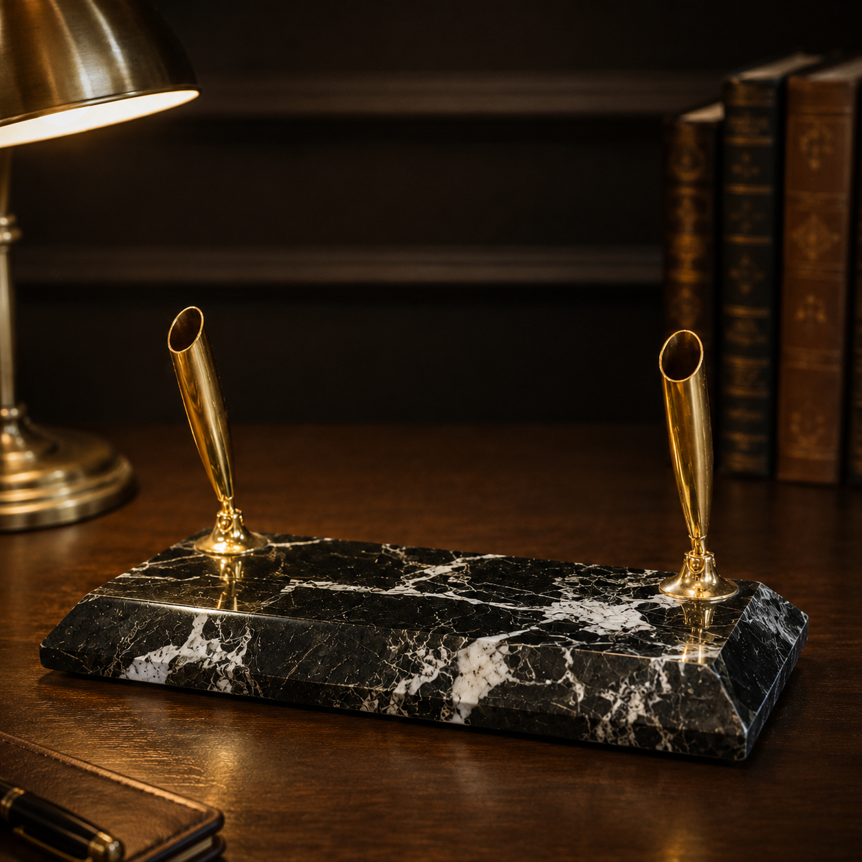 Luxury Marble Pen Holder with Gold Finish Stands – Elegant Desk Organizer & Office Décor