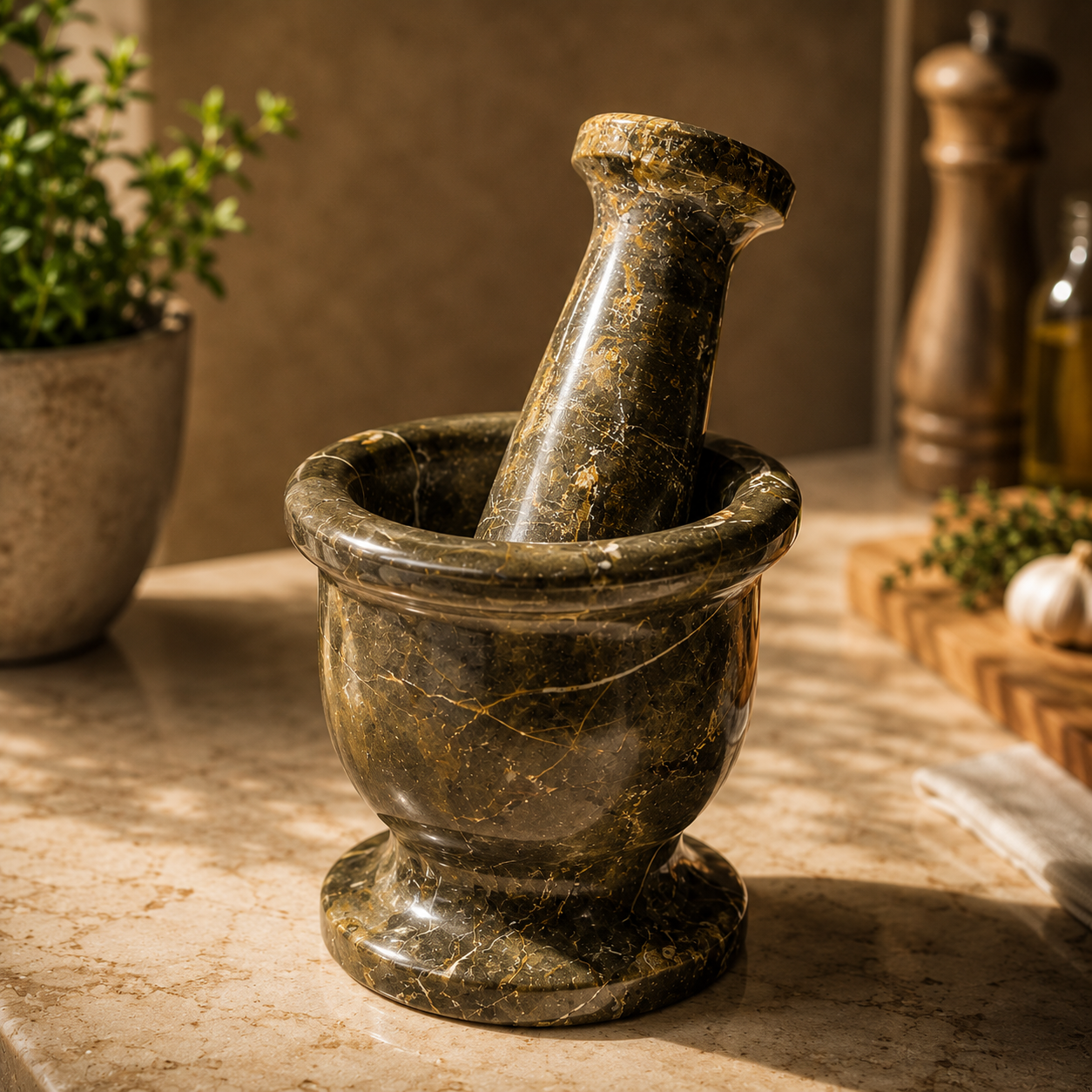 Premium Marble Mortar & Pestle Set – Heavy Duty Stone Grinder for Kitchen & Herbs