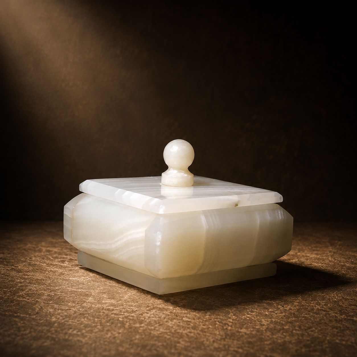 Luxury White Onyx Marble Storage Box with Lid – Handmade Decorative Jewellery box