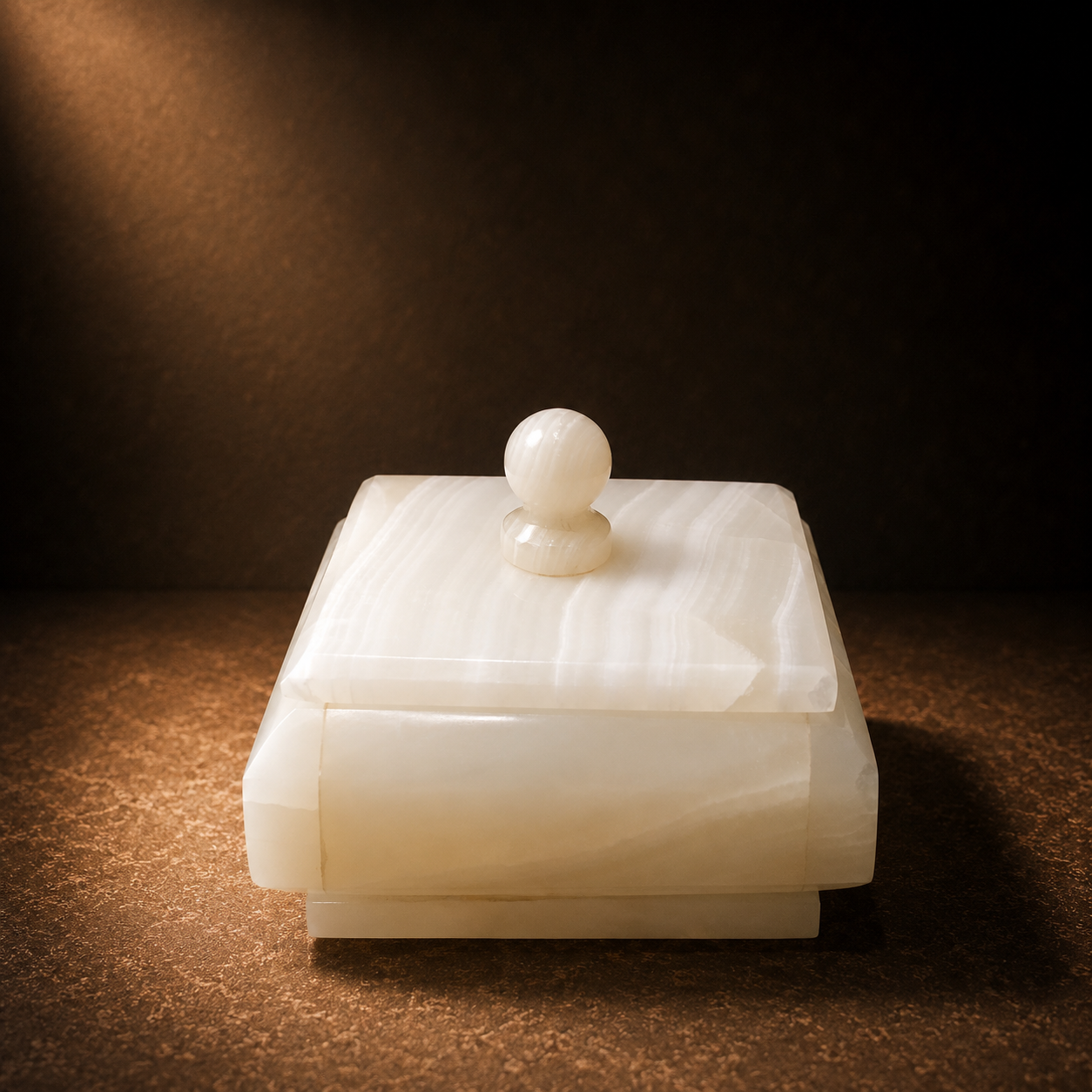 Luxury White Onyx Marble Storage Box with Lid – Handmade Decorative Jewellery box