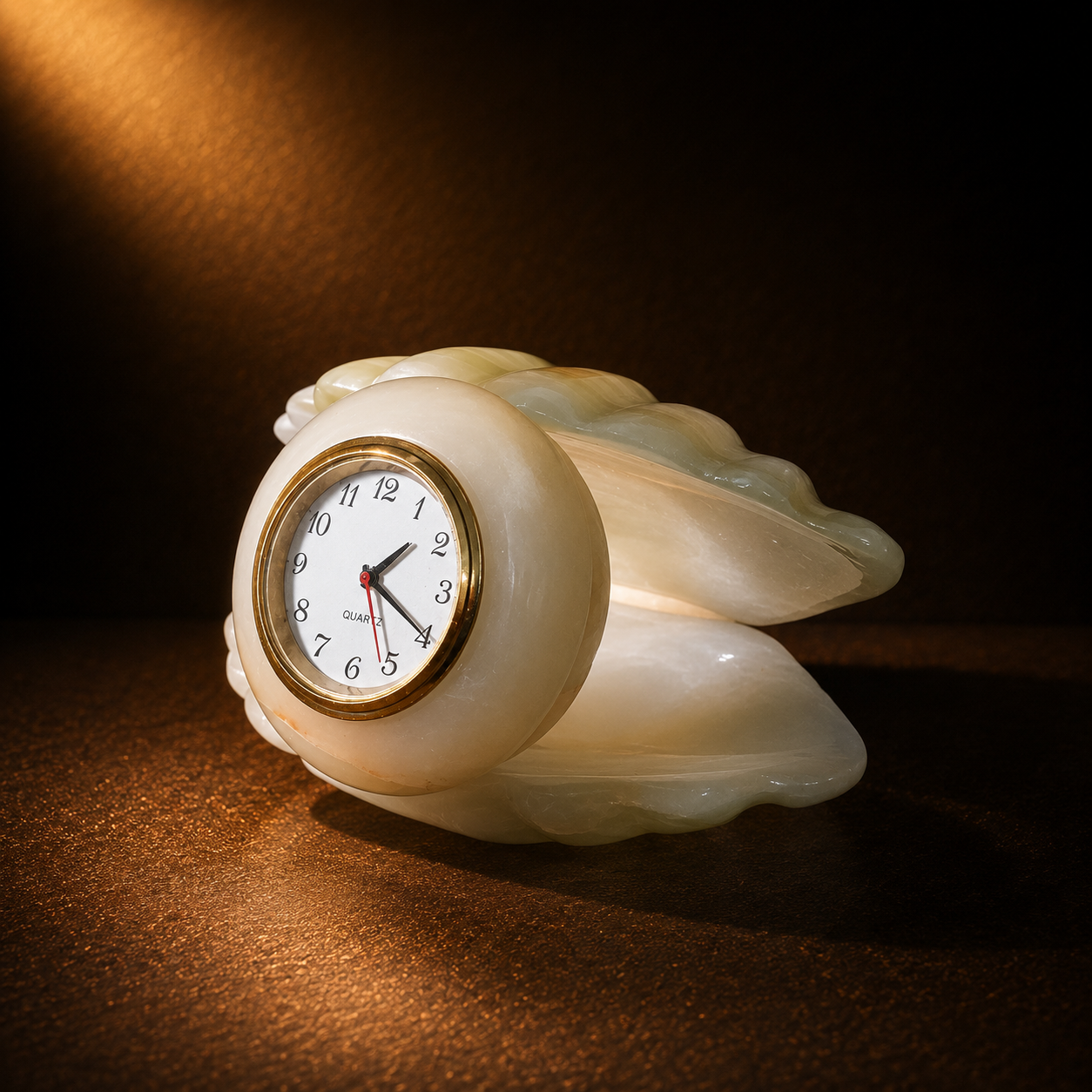 Luxury White Onyx Marble Shell Clock – Handmade Decorative Table Clock | Premium Home & Office Desk Decor