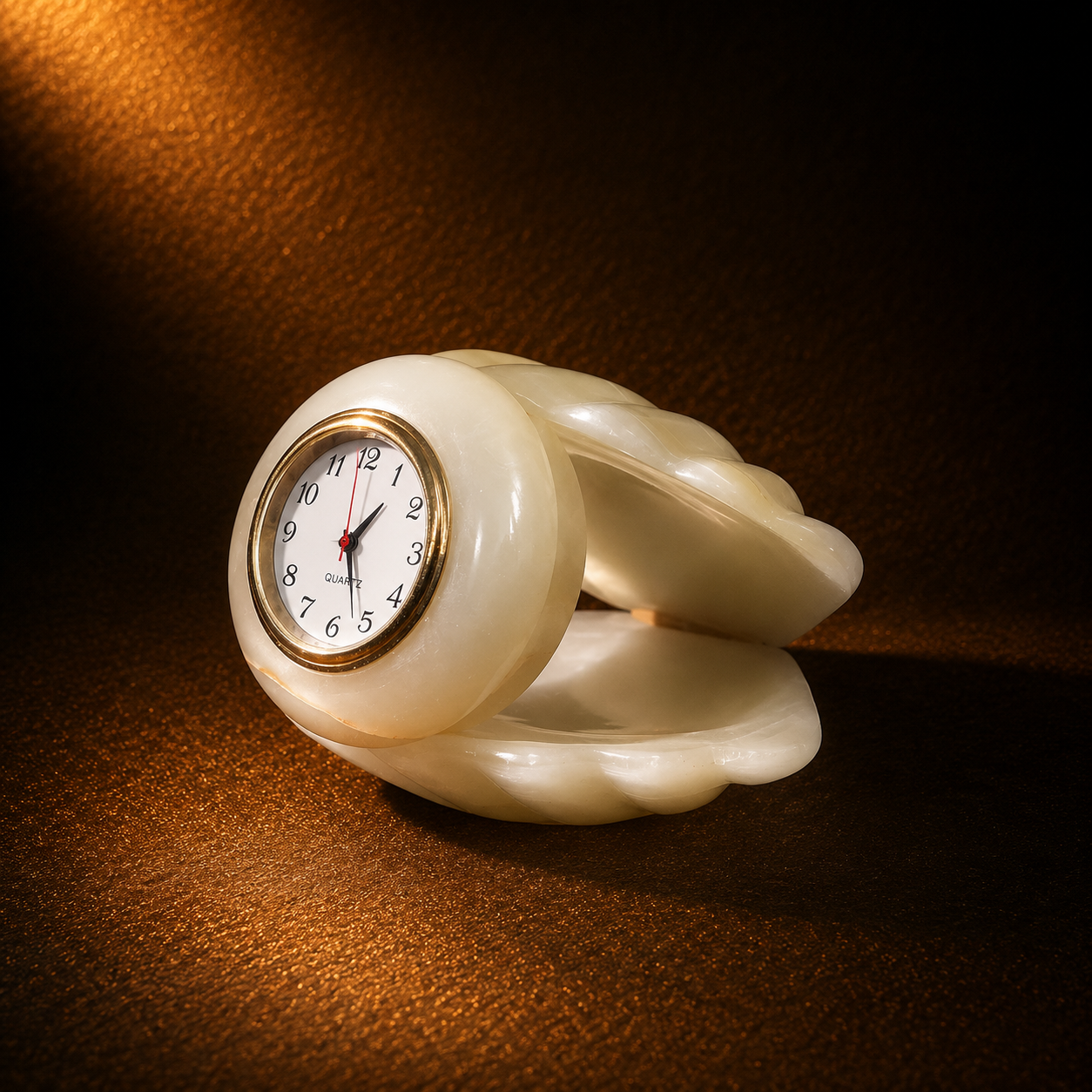 Luxury White Onyx Marble Shell Clock – Handmade Decorative Table Clock | Premium Home & Office Desk Decor